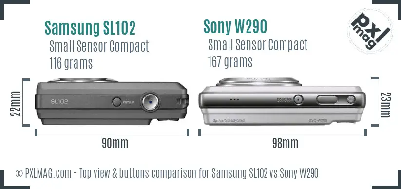Samsung SL102 vs Sony W290 top view buttons comparison