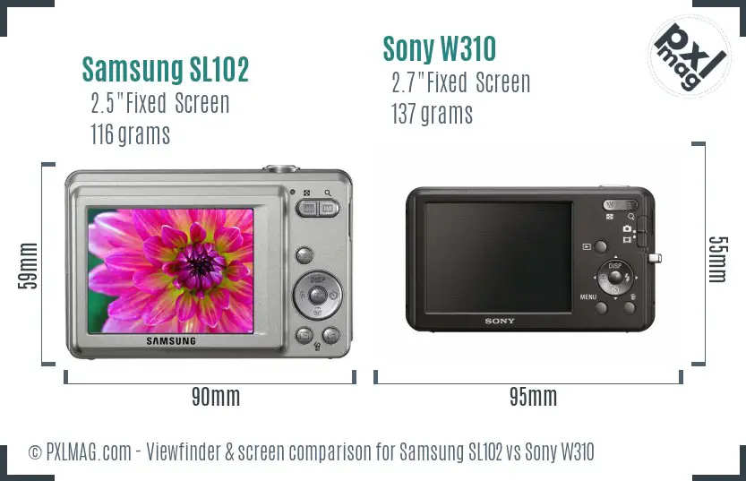 Samsung SL102 vs Sony W310 Screen and Viewfinder comparison