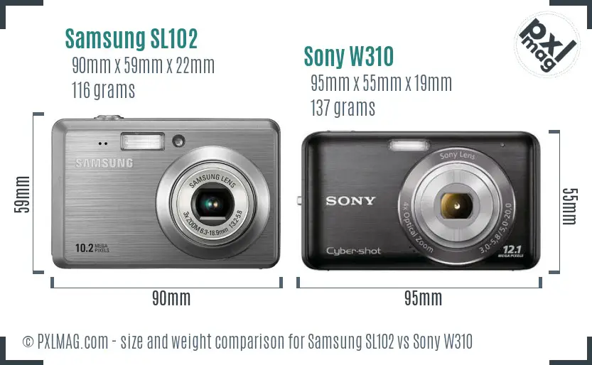 Samsung SL102 vs Sony W310 size comparison