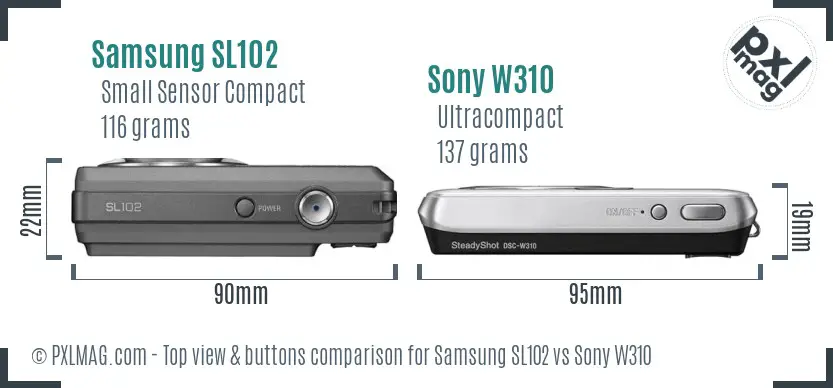 Samsung SL102 vs Sony W310 top view buttons comparison
