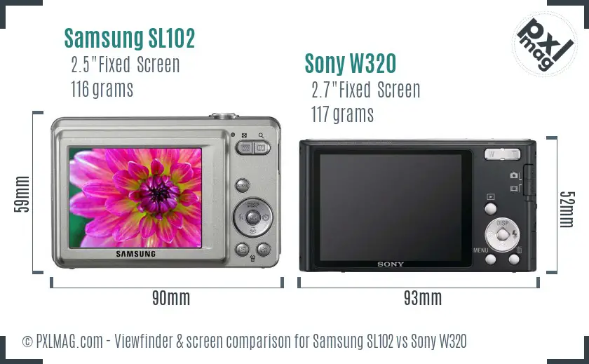 Samsung SL102 vs Sony W320 Screen and Viewfinder comparison