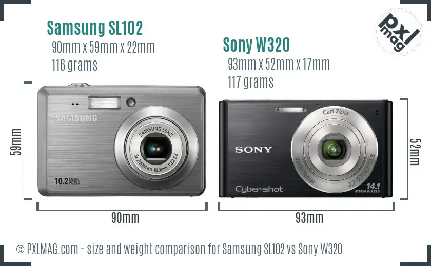 Samsung SL102 vs Sony W320 size comparison