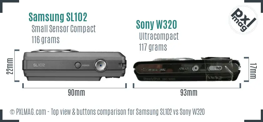 Samsung SL102 vs Sony W320 top view buttons comparison