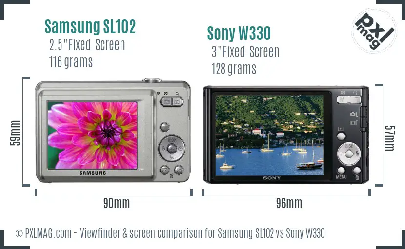 Samsung SL102 vs Sony W330 Screen and Viewfinder comparison