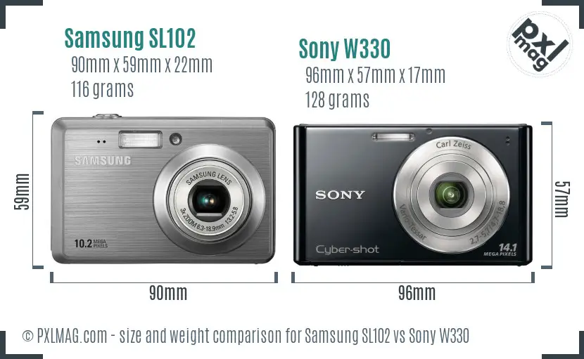 Samsung SL102 vs Sony W330 size comparison