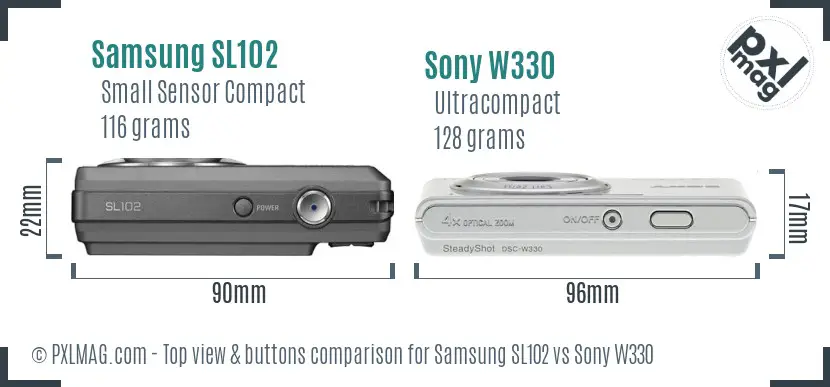 Samsung SL102 vs Sony W330 top view buttons comparison