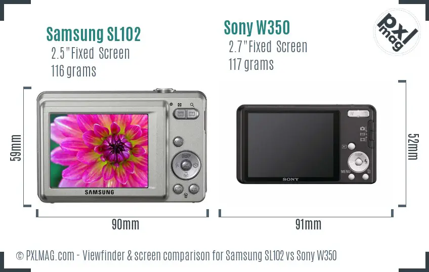 Samsung SL102 vs Sony W350 Screen and Viewfinder comparison