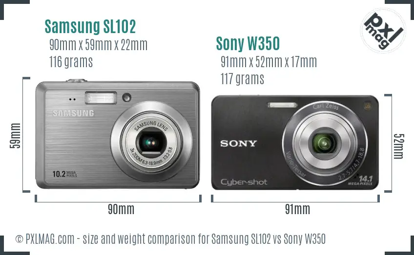 Samsung SL102 vs Sony W350 size comparison