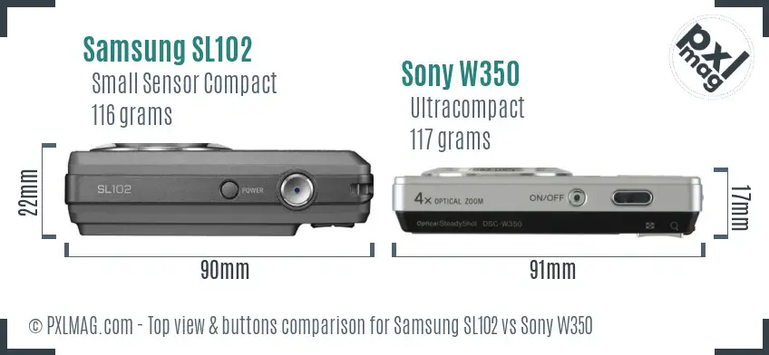 Samsung SL102 vs Sony W350 top view buttons comparison