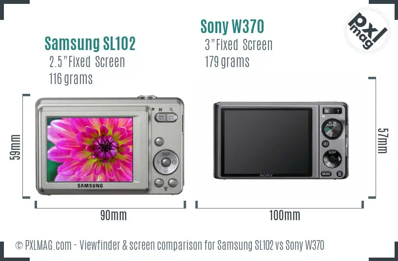 Samsung SL102 vs Sony W370 Screen and Viewfinder comparison