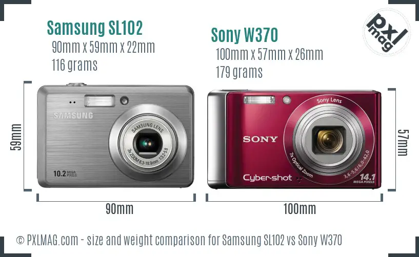 Samsung SL102 vs Sony W370 size comparison