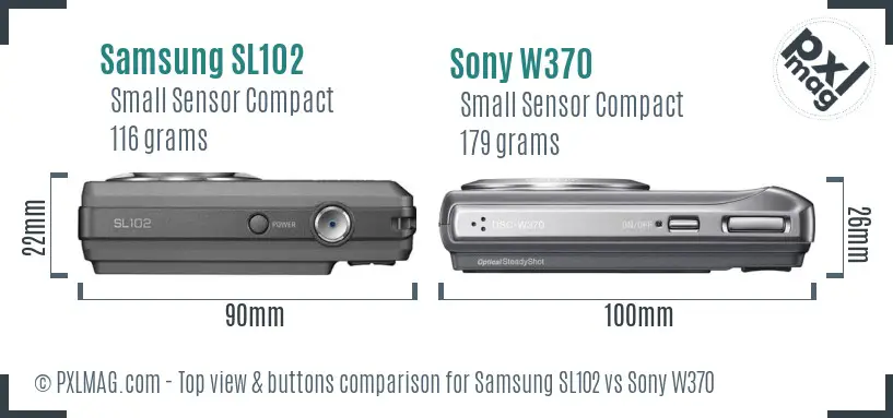 Samsung SL102 vs Sony W370 top view buttons comparison