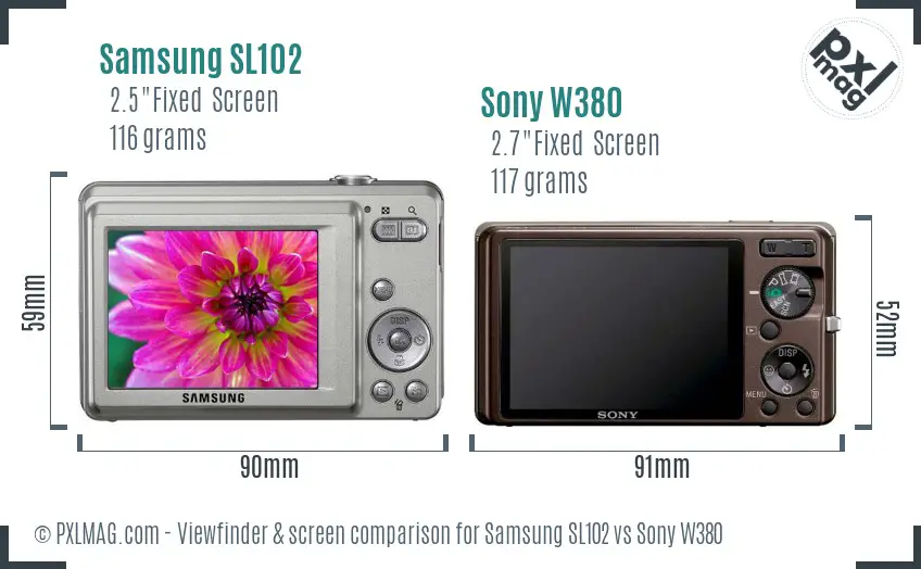 Samsung SL102 vs Sony W380 Screen and Viewfinder comparison