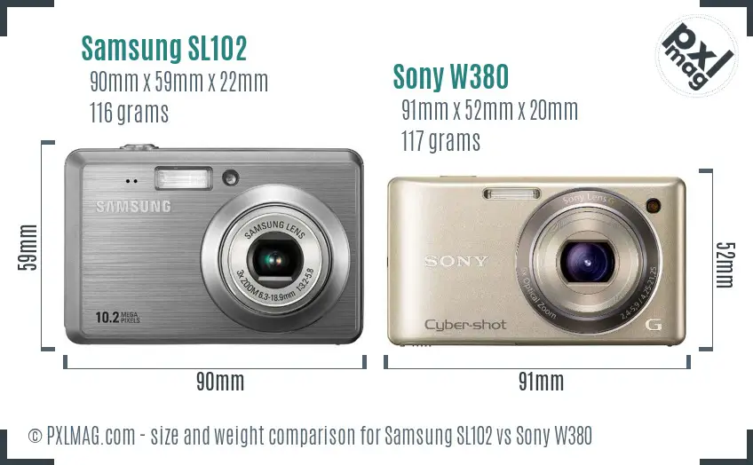 Samsung SL102 vs Sony W380 size comparison