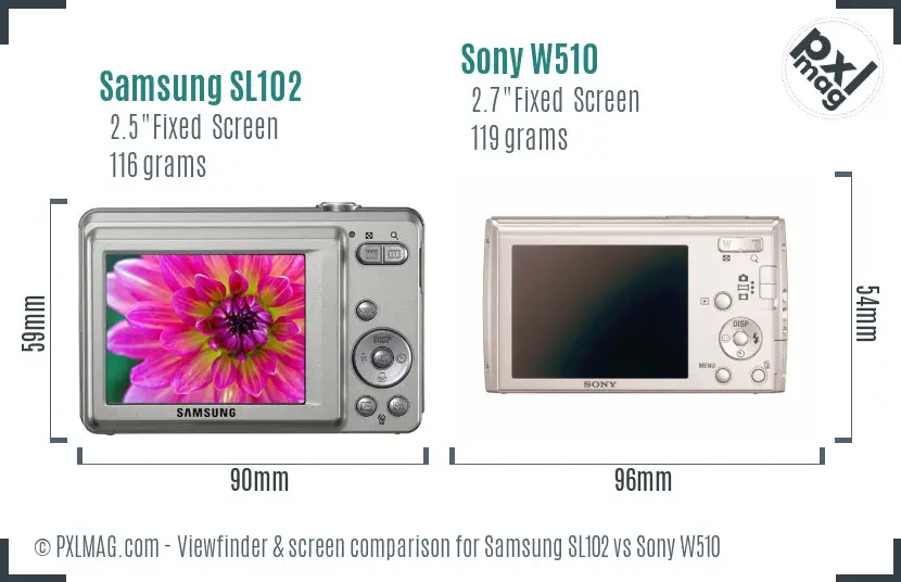 Samsung SL102 vs Sony W510 Screen and Viewfinder comparison