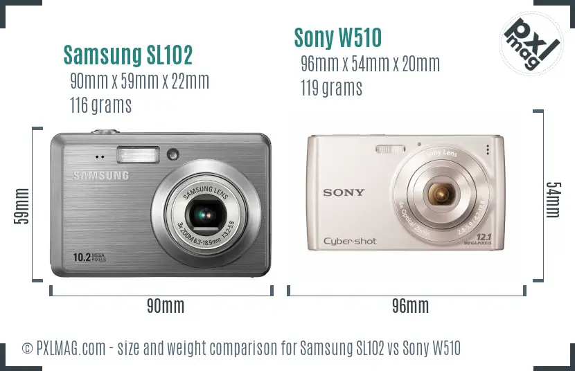 Samsung SL102 vs Sony W510 size comparison