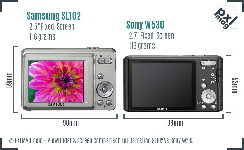 Samsung SL102 vs Sony W530 Screen and Viewfinder comparison