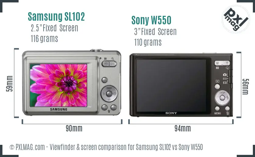 Samsung SL102 vs Sony W550 Screen and Viewfinder comparison