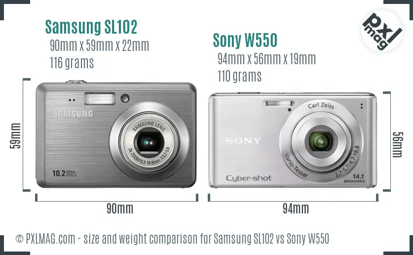 Samsung SL102 vs Sony W550 size comparison