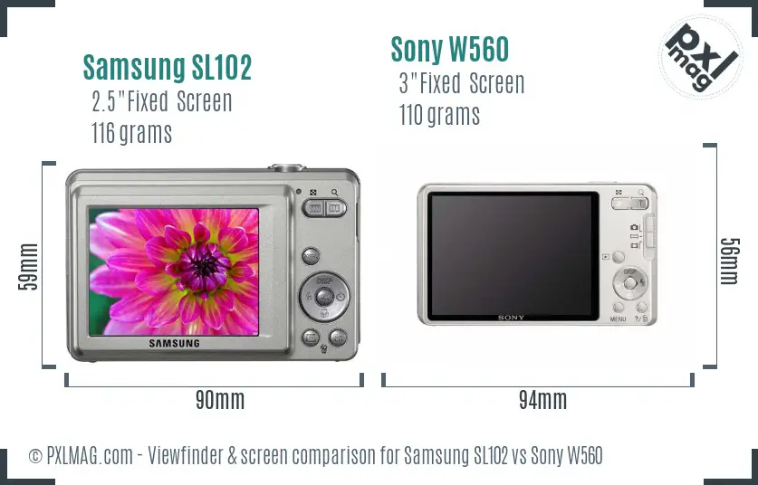 Samsung SL102 vs Sony W560 Screen and Viewfinder comparison