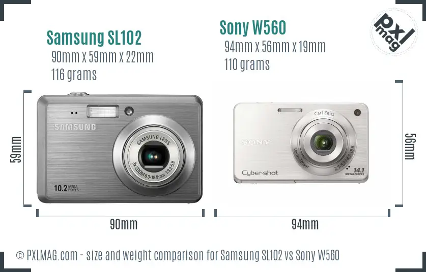 Samsung SL102 vs Sony W560 size comparison