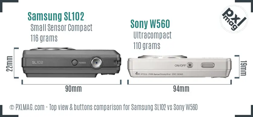 Samsung SL102 vs Sony W560 top view buttons comparison