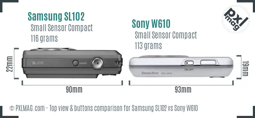 Samsung SL102 vs Sony W610 top view buttons comparison Samsung SL102 vs Sony W610 top view buttons comparison
