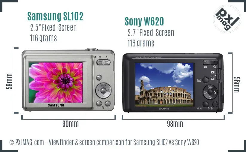 Samsung SL102 vs Sony W620 Screen and Viewfinder comparison
