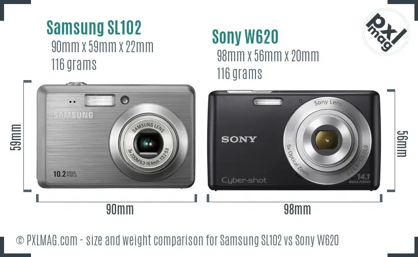 Samsung SL102 vs Sony W620 size comparison
