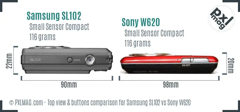 Samsung SL102 vs Sony W620 top view buttons comparison