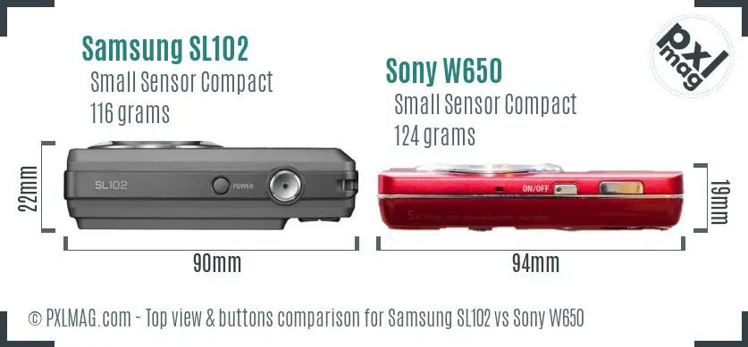 Samsung SL102 vs Sony W650 top view buttons comparison Samsung SL102 vs Sony W650 top view buttons comparison