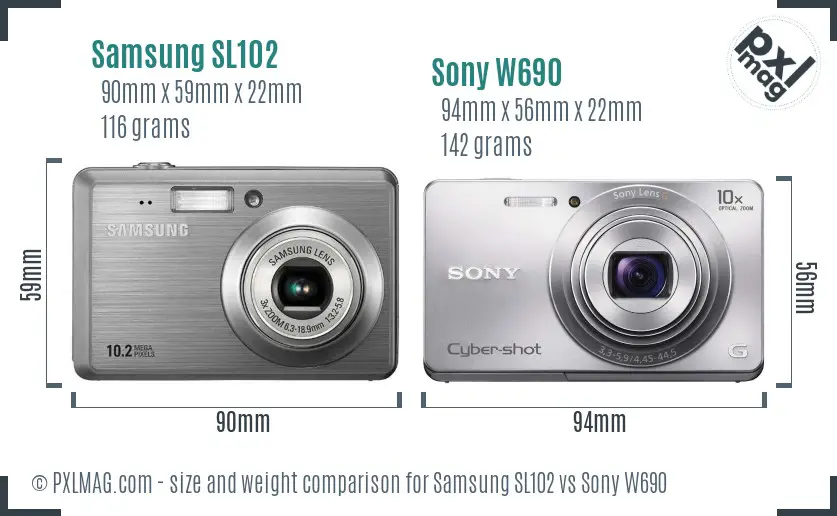 Samsung SL102 vs Sony W690 size comparison