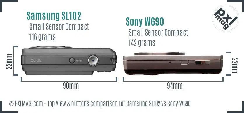 Samsung SL102 vs Sony W690 top view buttons comparison