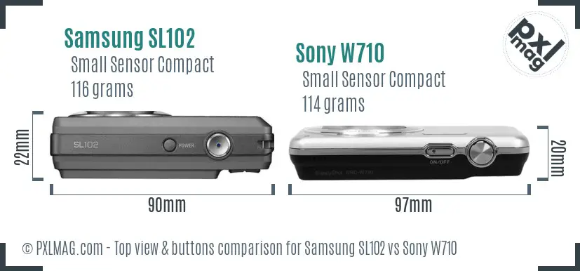 Samsung SL102 vs Sony W710 top view buttons comparison