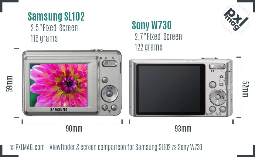 Samsung SL102 vs Sony W730 Screen and Viewfinder comparison