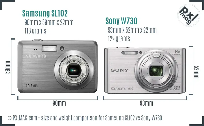 Samsung SL102 vs Sony W730 size comparison