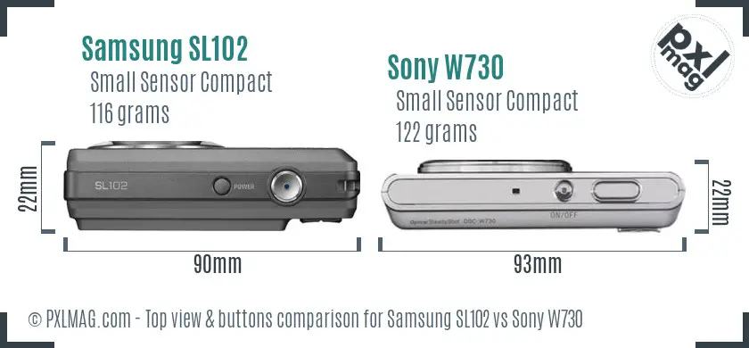Samsung SL102 vs Sony W730 top view buttons comparison