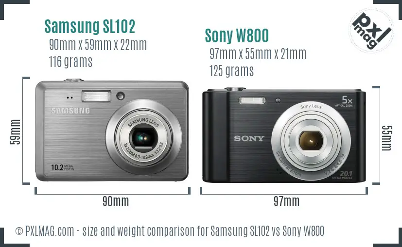 Samsung SL102 vs Sony W800 size comparison