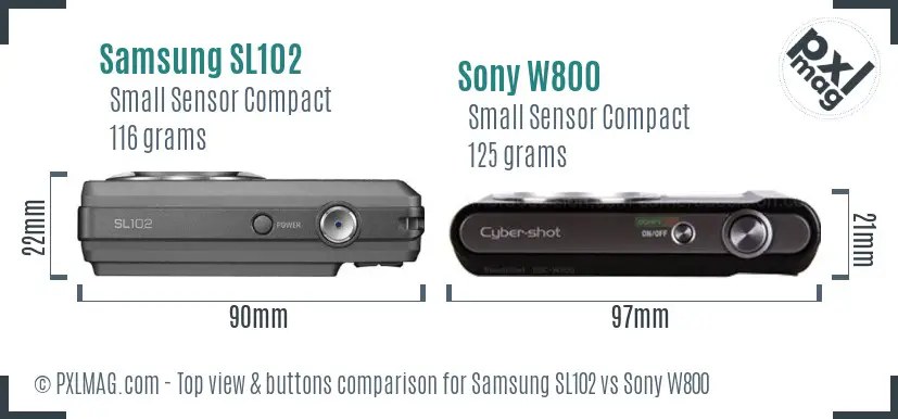 Samsung SL102 vs Sony W800 top view buttons comparison