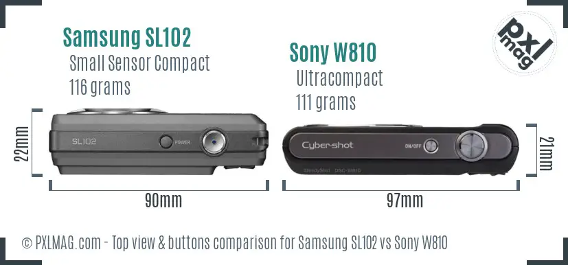 Samsung SL102 vs Sony W810 top view buttons comparison Samsung SL102 vs Sony W810 top view buttons comparison