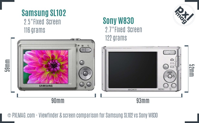 Samsung SL102 vs Sony W830 Screen and Viewfinder comparison