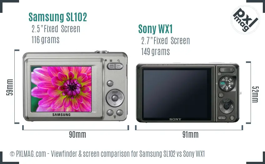 Samsung SL102 vs Sony WX1 Screen and Viewfinder comparison