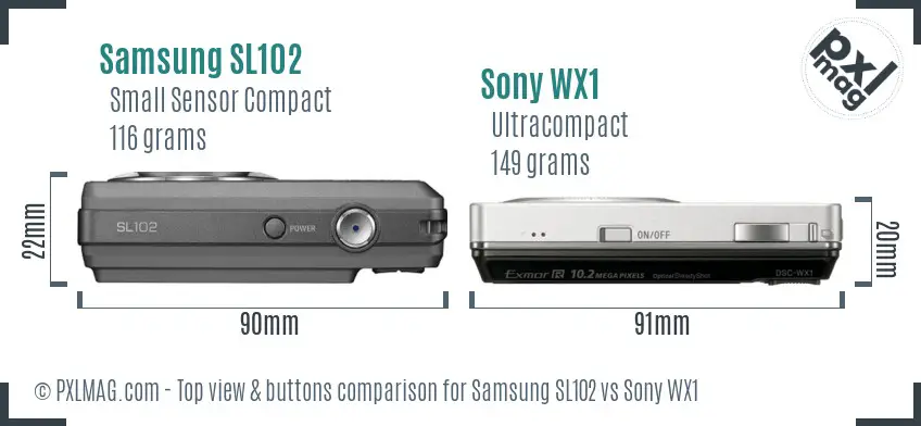 Samsung SL102 vs Sony WX1 top view buttons comparison