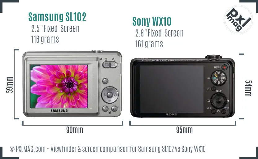 Samsung SL102 vs Sony WX10 Screen and Viewfinder comparison