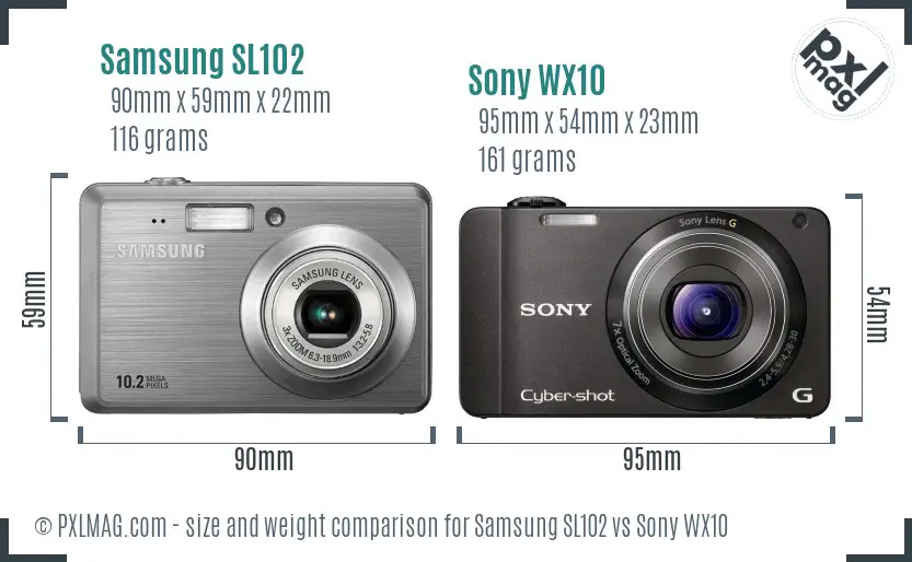 Samsung SL102 vs Sony WX10 size comparison