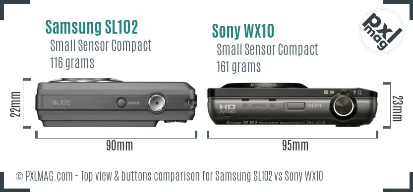 Samsung SL102 vs Sony WX10 top view buttons comparison