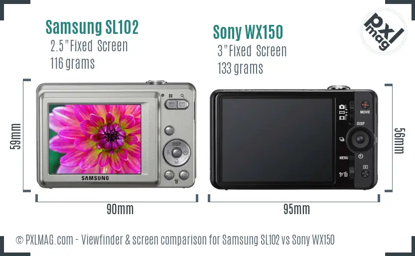 Samsung SL102 vs Sony WX150 Screen and Viewfinder comparison