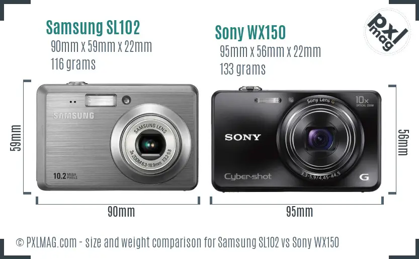 Samsung SL102 vs Sony WX150 size comparison