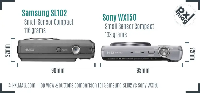 Samsung SL102 vs Sony WX150 top view buttons comparison