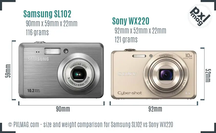 Samsung SL102 vs Sony WX220 size comparison